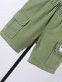 Little Boys' Basic Embroidery Decoration All Elastic Waist Comfortable & Soft Green Denim Shorts