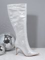 Rhinestone Point Toe Stiletto Heeled Boots