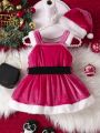 Baby Girl Fuzzy Trim Belted Cami Dress & Hat