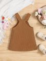 SHEIN Baby Girls' Casual Corduroy Suspender Dress With Cute Ear Design