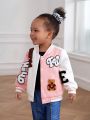 SHEIN Baby Girl Casual Cute Bear Zhangzai Color Matching Baseball Uniform Jacket