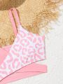 Teen Girls' Spliced Leopard Print Bikini Set