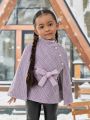SHEIN Kids Cooltwn Young Girl Plaid Cloak Sleeve Belted Overcoat