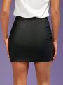 KUNSHENG Rhinestone Detail Ruched Bodycon Skirt