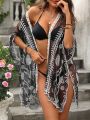 SHEIN Swim Basics Women's Mesh Embroidered Embellished Kimono Blouse