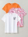 SHEIN Kids SUNSHNE Tween Girls' Loose Knitted Round Neck T-Shirt 3pcs/Set