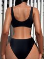 SHEIN Swim BAE One-piece Swimsuit With Circular Irrgular Hollow Out Design