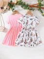 Young Girls' Cute Rabbit Print Multi-Piece Combination Dress For Summer