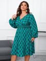 SHEIN Clasi Plus Size Geometric Printed V-neck Lantern Sleeve Dress