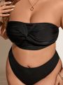 SHEIN Swim Basics Plus Size Solid Color Twisted Bandeau Bikini Top