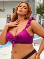SHEIN Swim Vcay Plus Size Bikini Top With Ruffled Shoulder Straps And Knotted Front