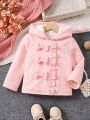 SHEIN Kids Academe Little Girls' Hooded Jacket With Bow Decorations