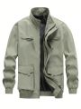 Manfinity Homme Men's Solid Color Stand Collar Jacket