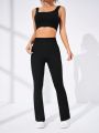 SHEIN Daily&Casual Wide Waistband Flare Leg Sports Pants