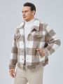 SHEIN Men Plus Buffalo Plaid Print Button Detail Teddy Jacket