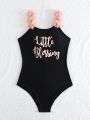 Tween Girls' One-Piece Swimsuit With Letter Print