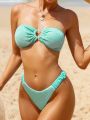 SHEIN X Lily May Mac Women's Mint Green Bikini Set With Separated Top And Bottom