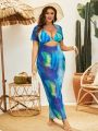 SHEIN Swim SXY Plus Size Tie-Dye Split Swimsuit 3pcs/Set