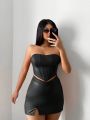 SHEIN SXY Strapless Leather Two Piece Set