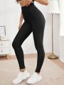 Yoga Basic Textured Wide Waistband Solid Sports Leggings