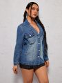 SHEIN ICON Ladies' Retro Lapel Denim Blazer Jacket