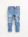 SHEIN Young Boy Ripped Frayed Cat Scratch Jeans