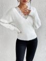 SHEIN Frenchy Lace-inset Faux Mink Knit Sweater