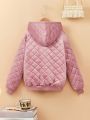 SHEIN Tween Girls' Woven Solid Color Short Plush Padded Hooded Casual Jacket