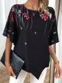 Women's Irregular Hem Shirt With Floral Print