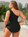 SHEIN Swim Chicsea Plus Size One Shoulder Swimsuit With Circular Decor And Mesh Insert