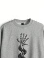 SHEIN X Sudo Labs Women'S Skull Hand & Snake Printed Round Neck Sweatshirt