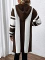 SHEIN Essnce Striped Pattern Waterfall Collar Open Front Cardigan