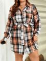 SHEIN LUNE Plus Size Plaid Belted Dress