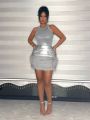 SHEIN SXY Sexy Silver Metallic Pu Leather And Patchwork Skirt For Club Party