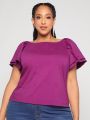 SHEIN CURVE+ Plus Size Women's Solid Color Ruffled Short Sleeve T-Shirt