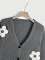 SHEIN Qutie Plus Floral Pattern Drop Shoulder Cardigan