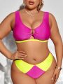 SHEIN Swim SXY Plus Size Bikini Set With Colorblock Design And Circular Decorations