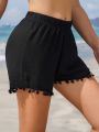 SHEIN Swim Basics Elastic Waist Pompom Decor Cover Up Shorts