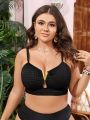 SHEIN Swim Vcay Plus Size Solid Color Swimsuit Top With Special Fabric Material