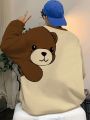 Men's Cartoon Bear Printed Colorblock Sweatshirt