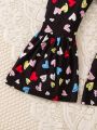 SHEIN Kids EVRYDAY Little Girls' Heart Print Flared Jumpsuit