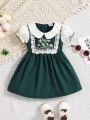 Baby Girls' Embroidered Woven Dress With Turn-Down Collar