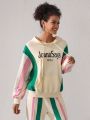 joanasays Women'S Color Block Hoodie With Drawstring And Letter Print