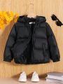 SHEIN Kids EVRYDAY Young Boy Zip Up Hooded Puffer Coat