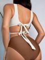 SHEIN Swim BAE Women'S Color Block Hollow Out Two-Piece Swimsuit Set