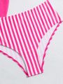 Girls' (big) Pink Asymmetrical Swimwear, Top, Shorts & Skirt Separates, Random Printed