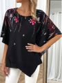 Women's Irregular Hem Shirt With Floral Print