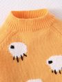 Girls' Lovely Stand Collar Yellow Sweater With Sheep Pattern