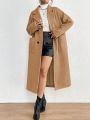 SHEIN Privé Lapel Neck Double Breasted Dual Pocket Drop Shoulder Overcoat