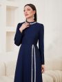 SHEIN Najma Women's Fashionable Long Sleeve Midi Dress, Versatile Style